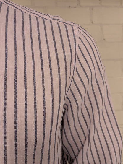 Massimo Dutti Linnen overhemd met mao, boeren-, korte kraag. Licht Roze Blauw gestreept. Maat XL.