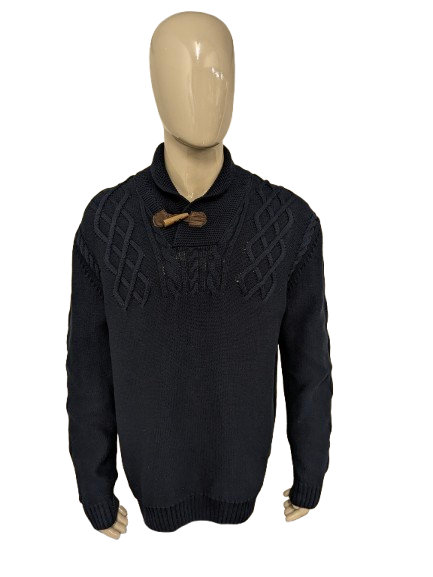 State of Art Zopfpullover mit sportlichem Kragen – dunkelblau – Größe 2XL Regular Fit
