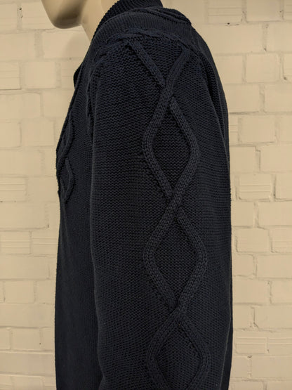 State of Art kabel trui met sportieve kraag. Donker Blauw gekleurd. Maat 2XL / XXL. regular fit.
