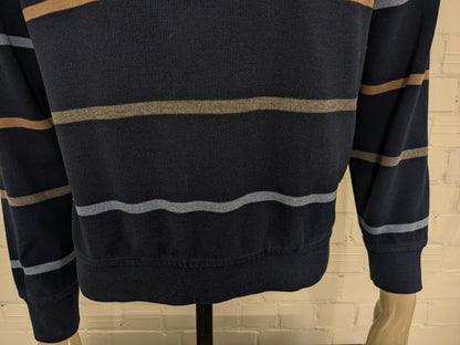 Monte Carlo trui met rits. Blauw Bruin Grijs gestreept. Maat M.