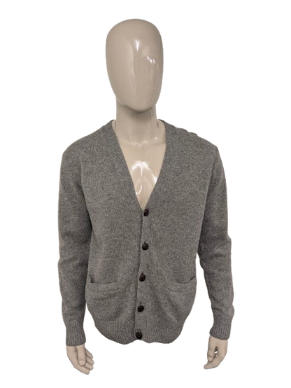 Gant Lamswollen vest met elleboogstukken. Grijs gemêleerd. Maat L.