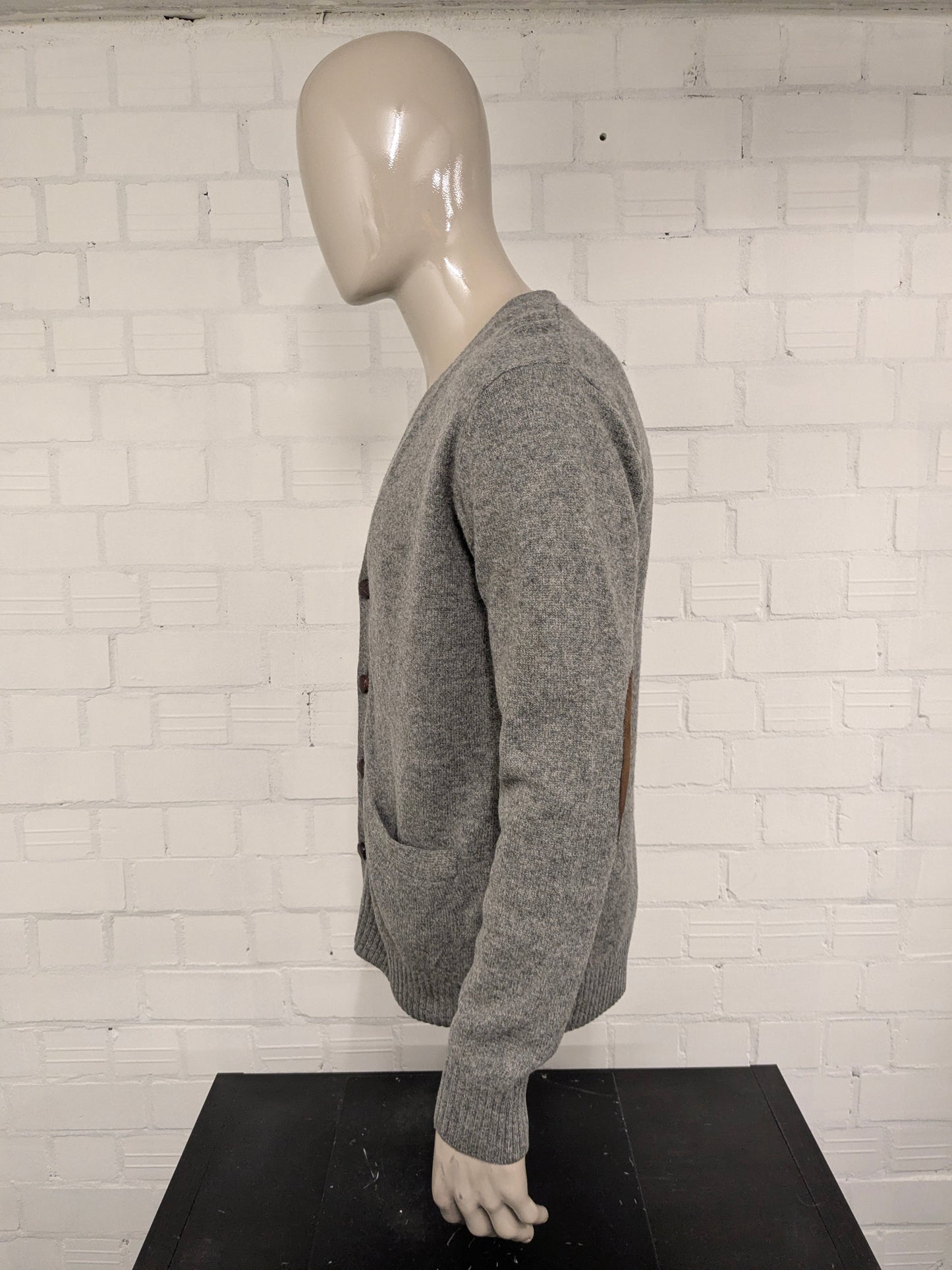 Gant Lamswollen vest met elleboogstukken. Grijs gemêleerd. Maat L.