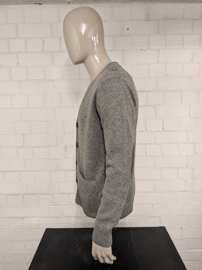 Gant Lamswollen vest met elleboogstukken. Grijs gemêleerd. Maat L.