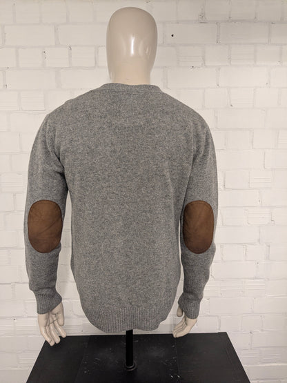 Gant Lamswollen vest met elleboogstukken. Grijs gemêleerd. Maat L.