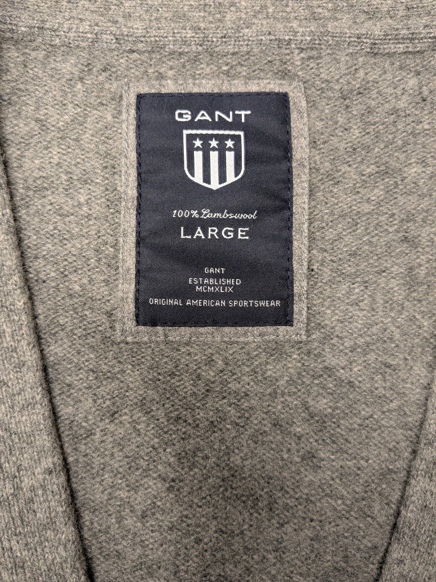 Gant Lamswollen vest met elleboogstukken. Grijs gemêleerd. Maat L.