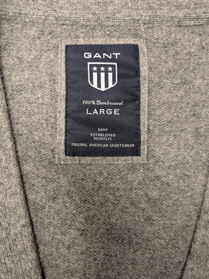 Gant Lamswollen vest met elleboogstukken. Grijs gemêleerd. Maat L.