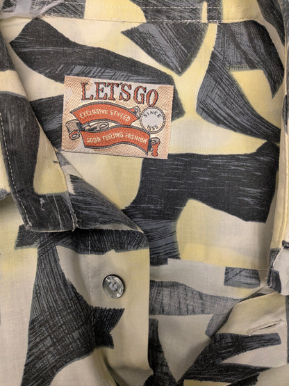 Vintage 80-90's Let's Go overhemd korte mouw. Geel Grijs gekleurd. Maat XL.