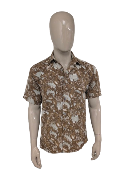 Vintage Westpoint overhemd korte mouw. Bruin Beige gekleurd. Maat L.