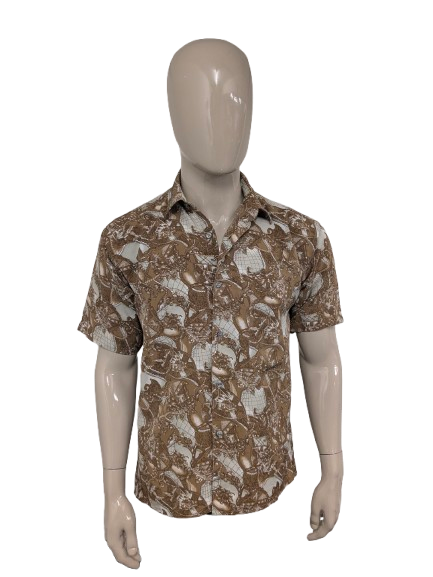 Vintage Westpoint overhemd korte mouw. Bruin Beige gekleurd. Maat L.