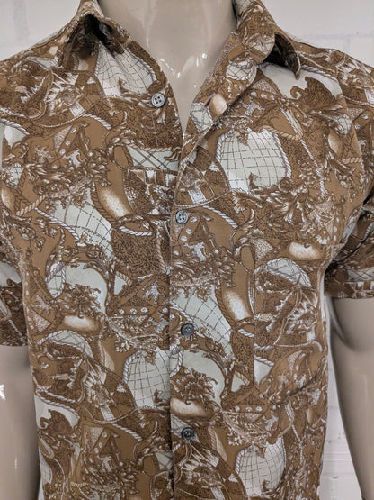Vintage Westpoint overhemd korte mouw. Bruin Beige gekleurd. Maat L.