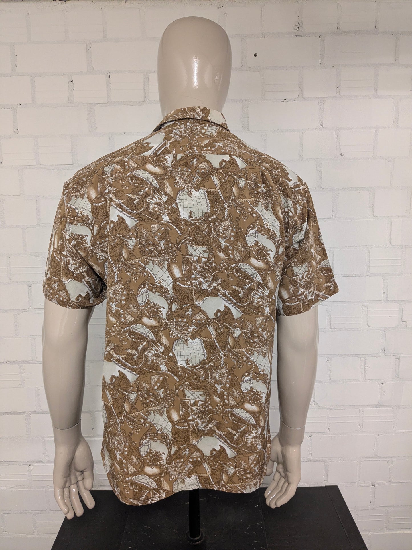 Vintage Westpoint overhemd korte mouw. Bruin Beige gekleurd. Maat L.