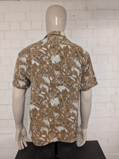 Vintage Westpoint overhemd korte mouw. Bruin Beige gekleurd. Maat L.