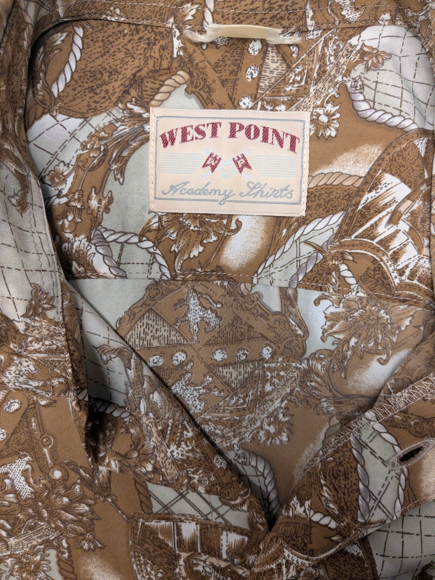 Vintage Westpoint overhemd korte mouw. Bruin Beige gekleurd. Maat L.