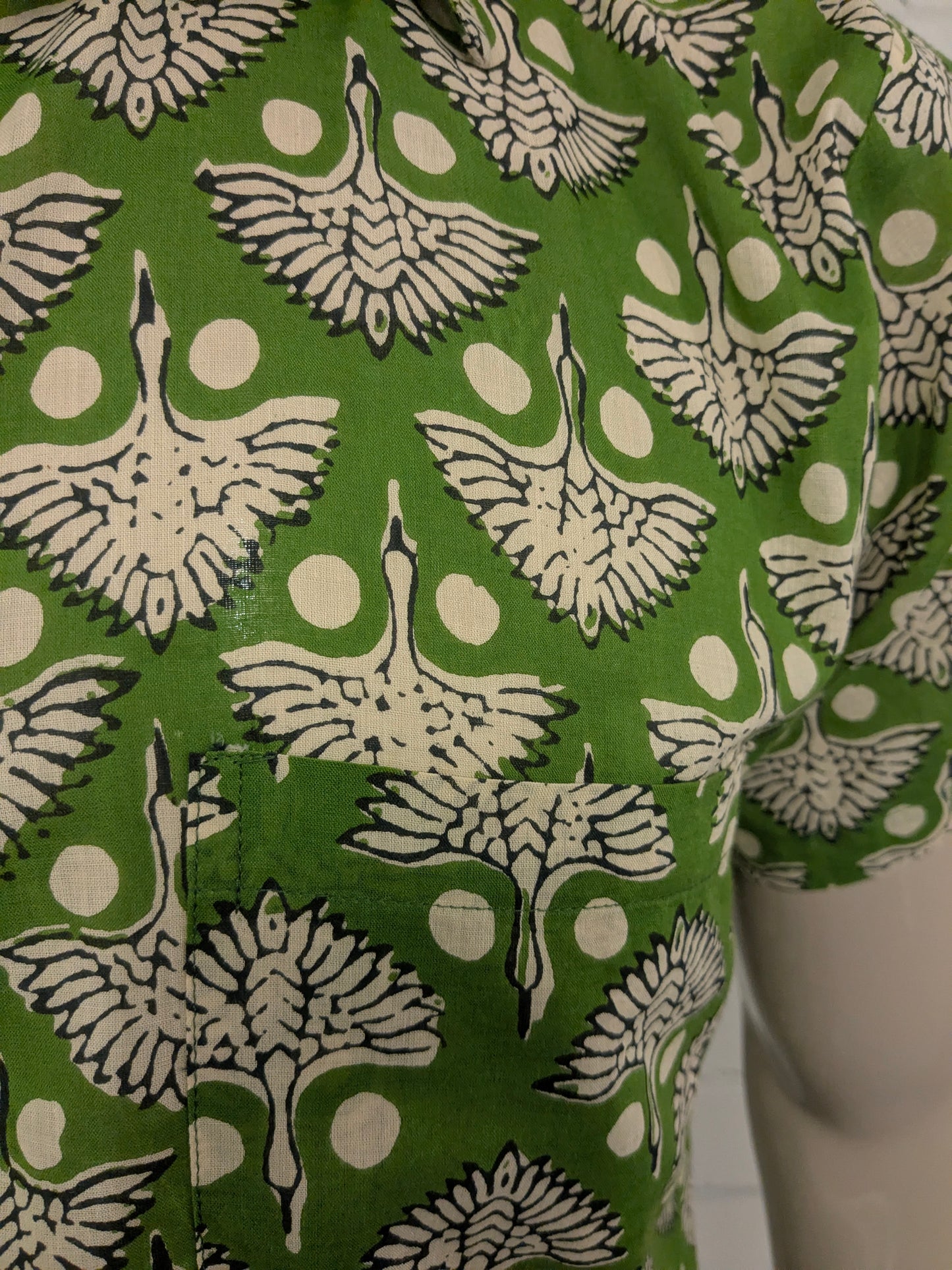 Vintage Gente Libre overhemd korte mouw. Groen zwart Beige print. Maat XL.