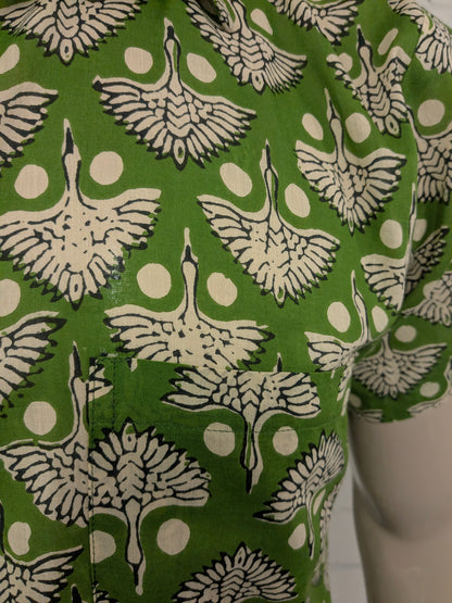 Vintage Gente Libre overhemd korte mouw. Groen zwart Beige print. Maat XL.