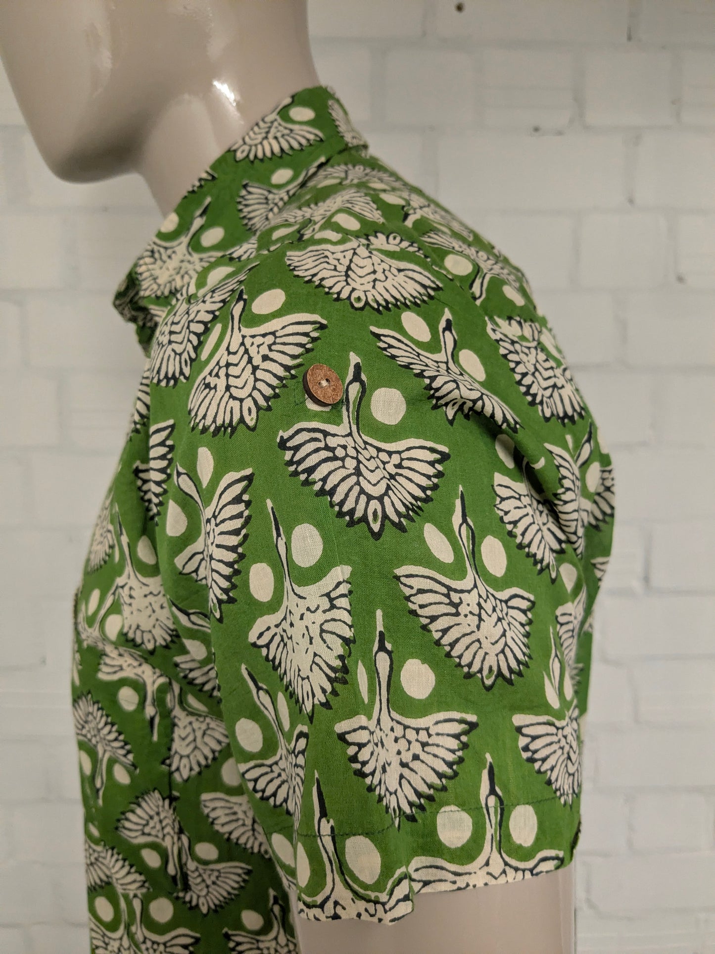 Vintage Gente Libre overhemd korte mouw. Groen zwart Beige print. Maat XL.