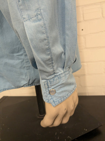 Vintage Aster Classic Western Style overhemd met drukknopen. Blauw gemêleerd. Maat 2XL / XXL.