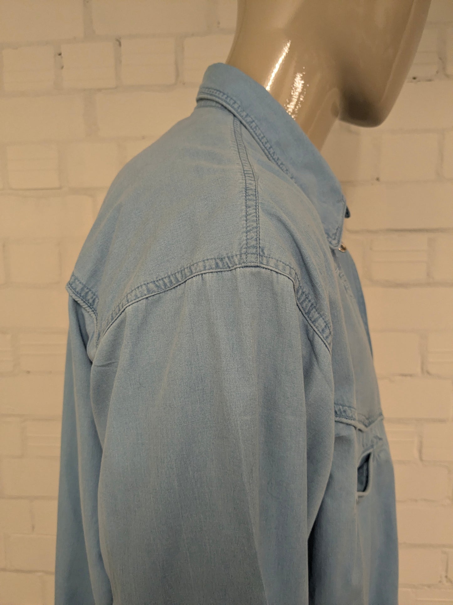 Vintage Aster Classic Western Style overhemd met drukknopen. Blauw gemêleerd. Maat 2XL / XXL.