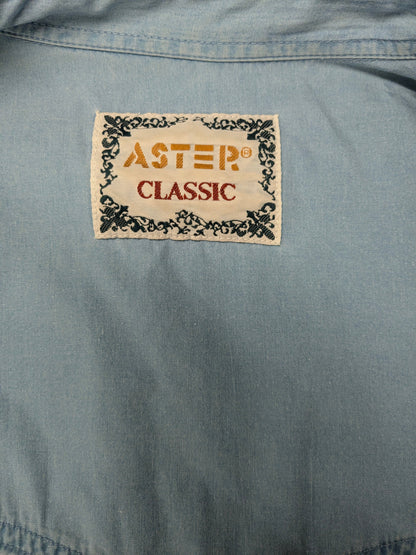 Vintage Aster Classic Western Style overhemd met drukknopen. Blauw gemêleerd. Maat 2XL / XXL.