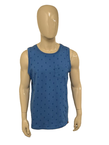 Human Nature singlet. Blauw met opdruk. Maat M.
