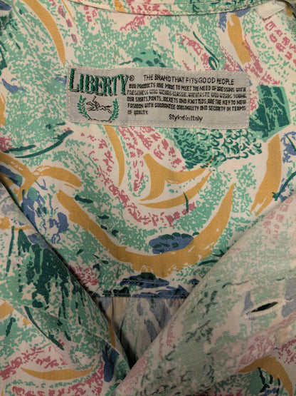 Vintage Liberty 80-90's overhemd korte mouw. Groen Roze Blauwe print. Maat 2XL / XXL.
