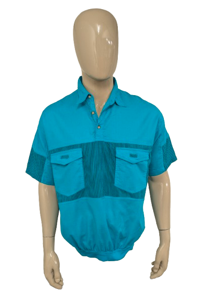 Vintage Street Rag Polo mit elastischem Band. Blau mit Aufdruck. Größe XL.