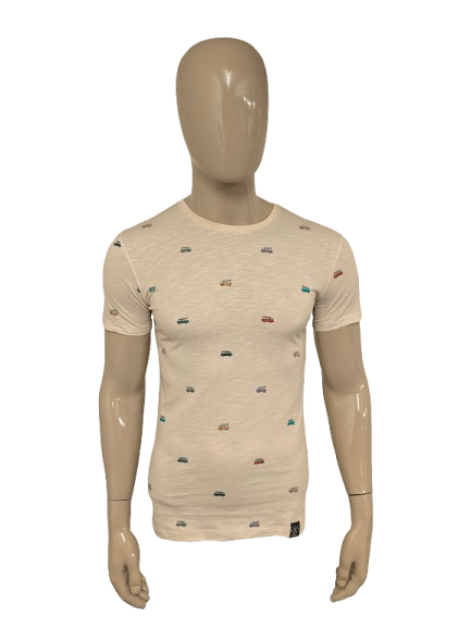 Kultiviertes Hemd. Beige gemischt mit Autodruck. Größe XS.