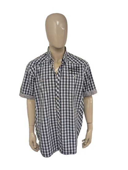 Fellows United overhemd korte mouw. Grijs Zwart Blauwe print. Maat 3XL / XXXL.