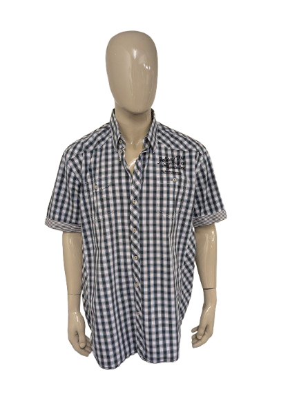 Fellows United overhemd korte mouw. Grijs Zwart Blauwe print. Maat 3XL / XXXL.