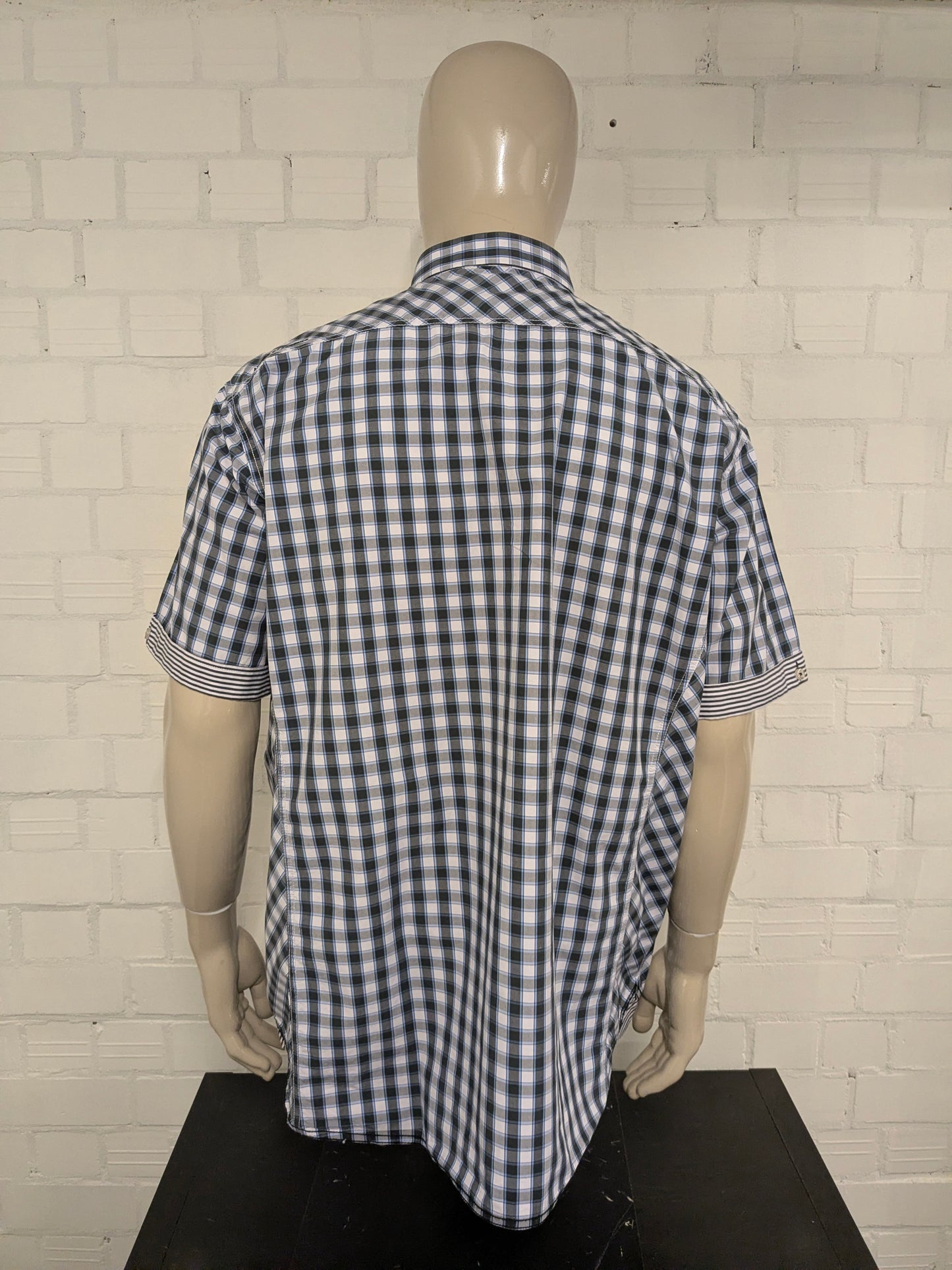 Fellows United overhemd korte mouw. Grijs Zwart Blauwe print. Maat 3XL / XXXL.