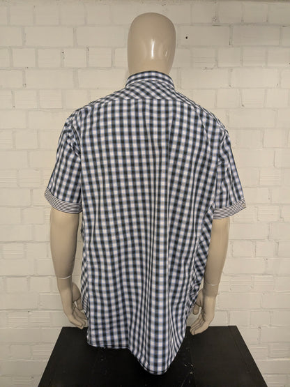 Fellows United overhemd korte mouw. Grijs Zwart Blauwe print. Maat 3XL / XXXL.
