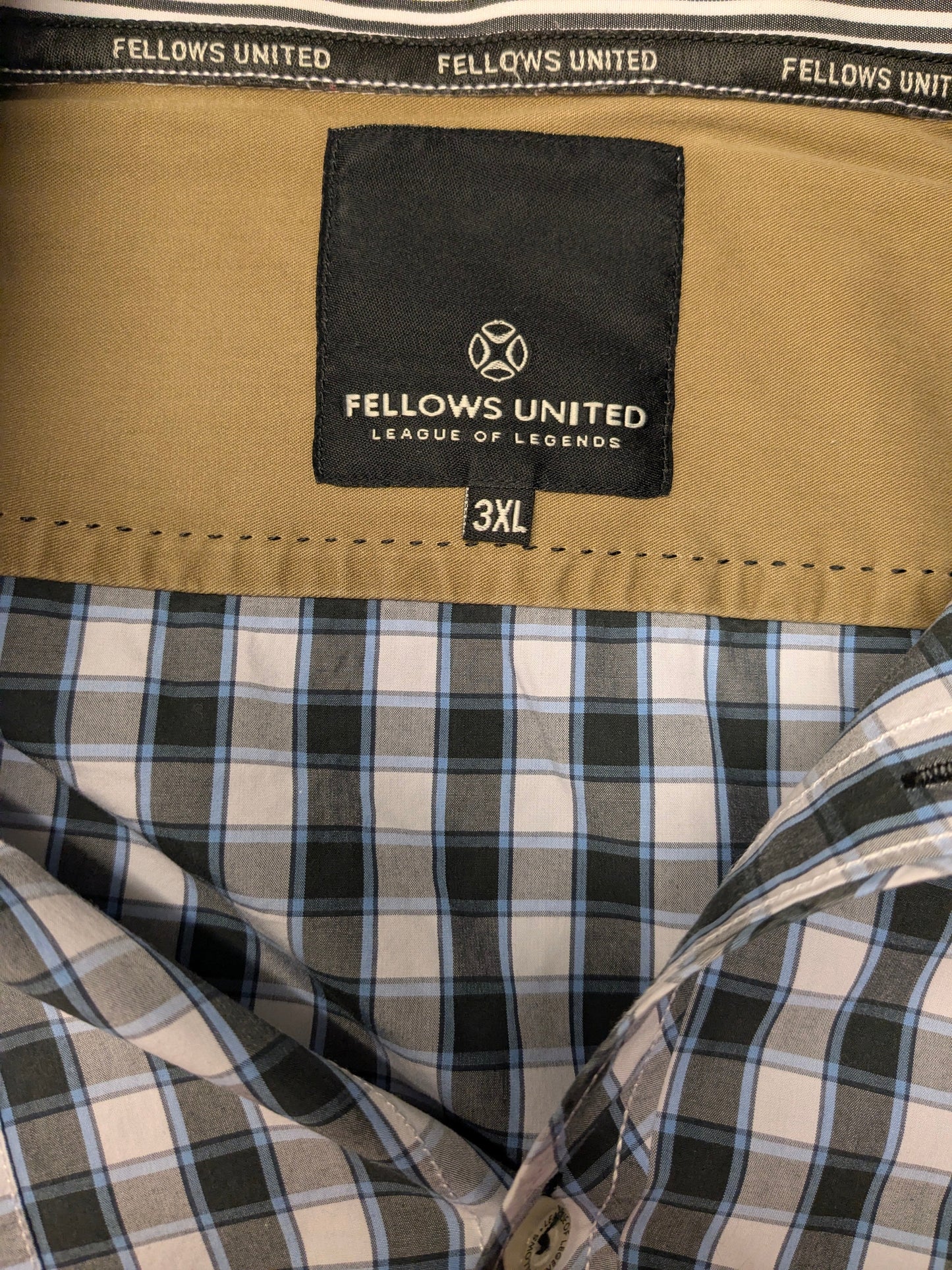 Fellows United overhemd korte mouw. Grijs Zwart Blauwe print. Maat 3XL / XXXL.