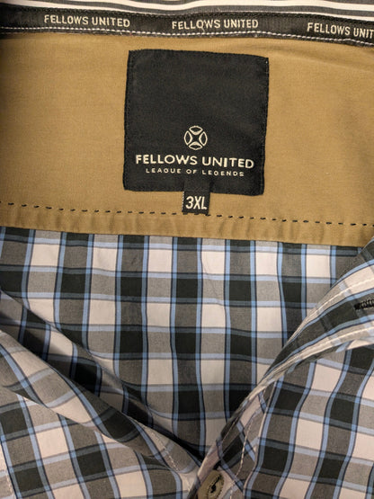Fellows United overhemd korte mouw. Grijs Zwart Blauwe print. Maat 3XL / XXXL.