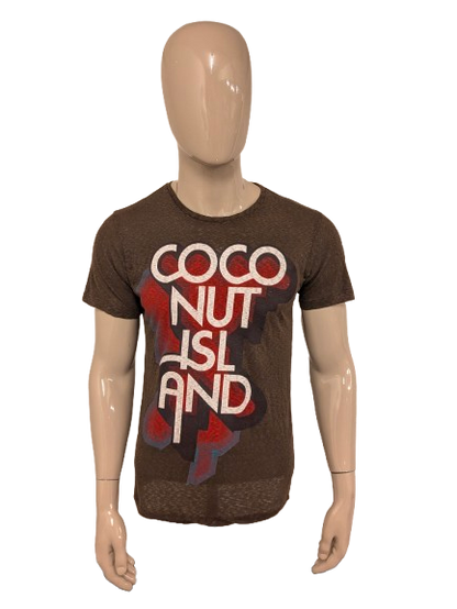 Coconut Island shirt. Bruin gemêleerd met opdruk. Maat L.