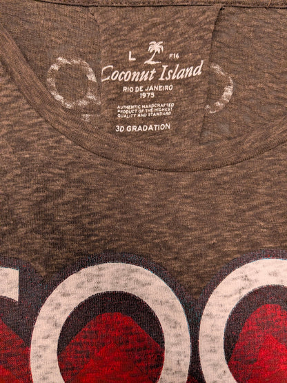 Coconut Island shirt. Bruin gemêleerd met opdruk. Maat L.