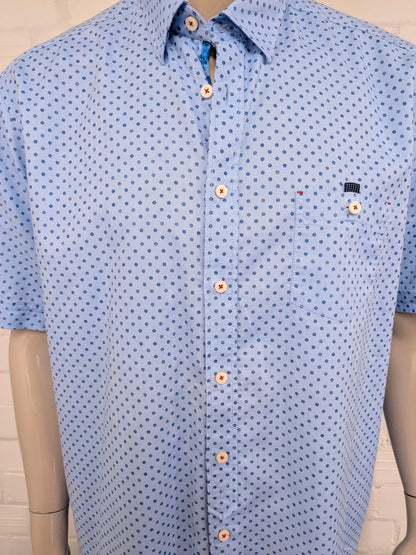 Casa Moda overhemd korte mouw. Blauw gestippeld. Maat 2XL / XXL.