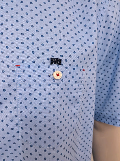 Casa Moda overhemd korte mouw. Blauw gestippeld. Maat 2XL / XXL.