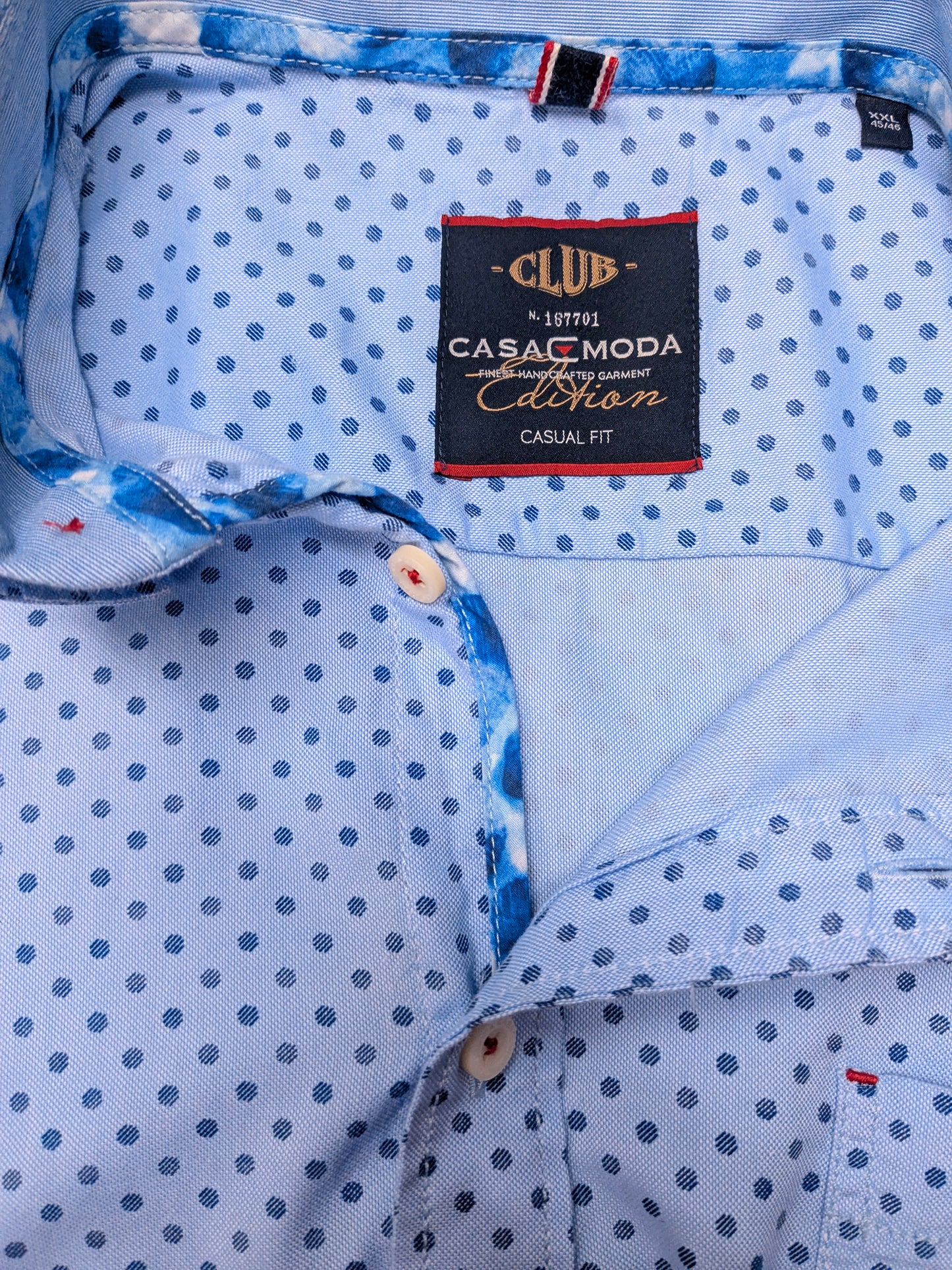 Casa Moda overhemd korte mouw. Blauw gestippeld. Maat 2XL / XXL.