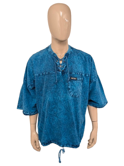 Vintage Ezze Wear Poloshirt mit Kordelzug und Gummiband. Blau Schwarz gemischt. Größe 3XL / XXXL.