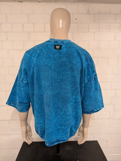 Vintage Ezze Wear polo met touwtjes en elastische band. Blauw Zwart gemêleerd. Maat 3XL / XXXL.