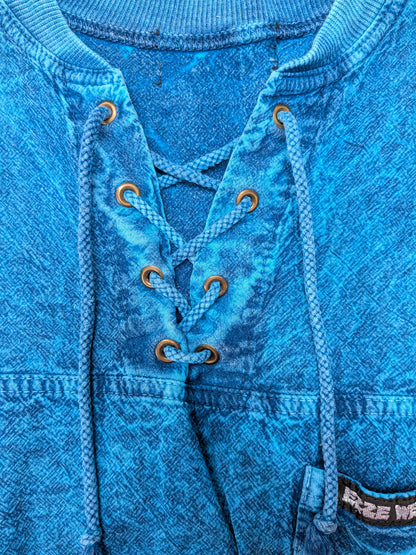 Vintage Ezze Wear polo met touwtjes en elastische band. Blauw Zwart gemêleerd. Maat 3XL / XXXL.
