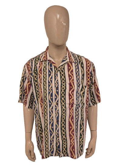 Vintage Pepe 80-90's short sleeve shirt. Bordeaux Green Blue print. Size 2XL / XXL.