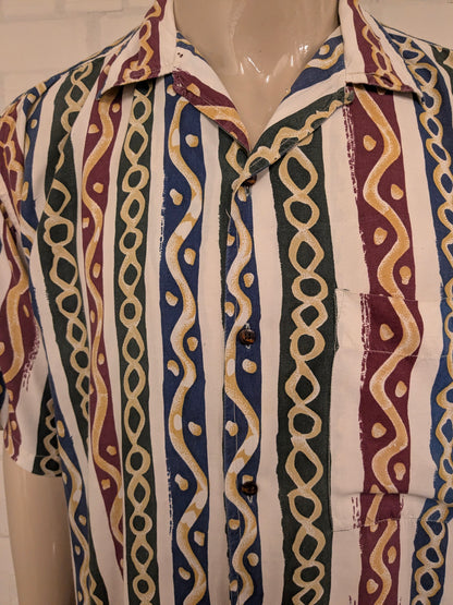 Vintage Pepe 80-90's short sleeve shirt. Bordeaux Green Blue print. Size 2XL / XXL.