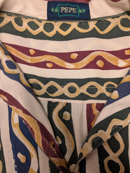 Vintage Pepe 80-90's short sleeve shirt. Bordeaux Green Blue print. Size 2XL / XXL.
