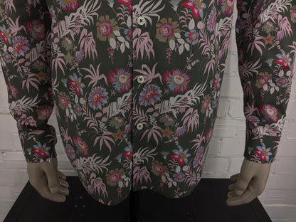 Blue Industry overhemd. Groen Roze Blauwe bloemen print. Maat L. stretch.