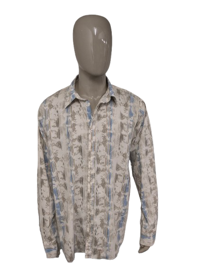 Vintage It's Noize overhemd. Beige Blauw Bruine print. Maat 2XL / XXL.