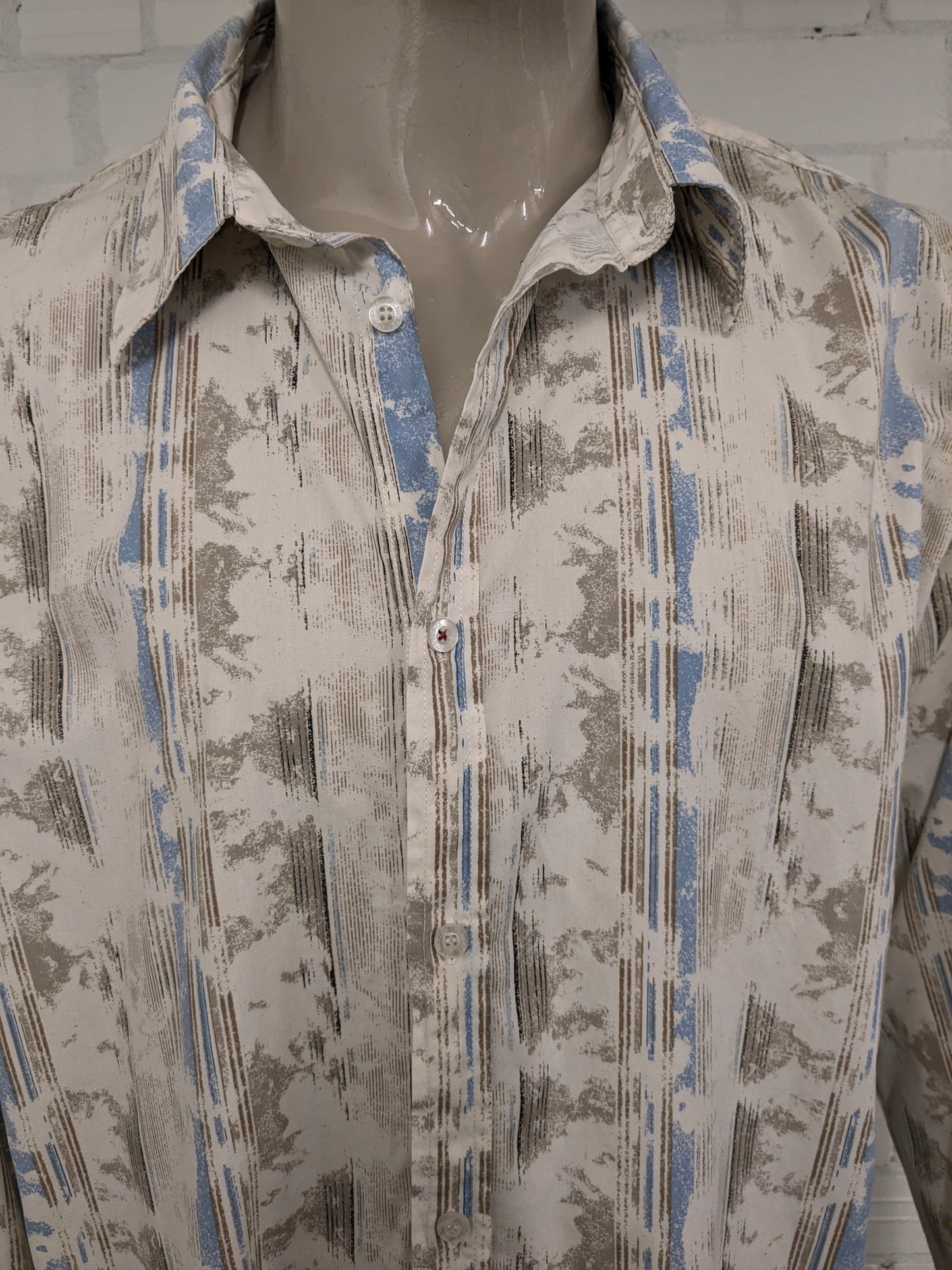 Vintage It's Noize overhemd. Beige Blauw Bruine print. Maat 2XL / XXL.