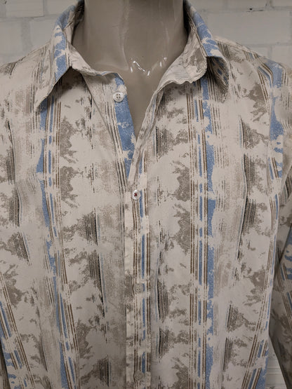 Vintage It's Noize overhemd. Beige Blauw Bruine print. Maat 2XL / XXL.