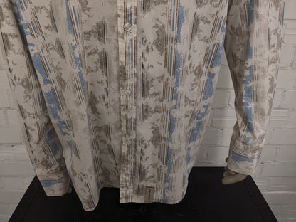 Vintage It's Noize overhemd. Beige Blauw Bruine print. Maat 2XL / XXL.