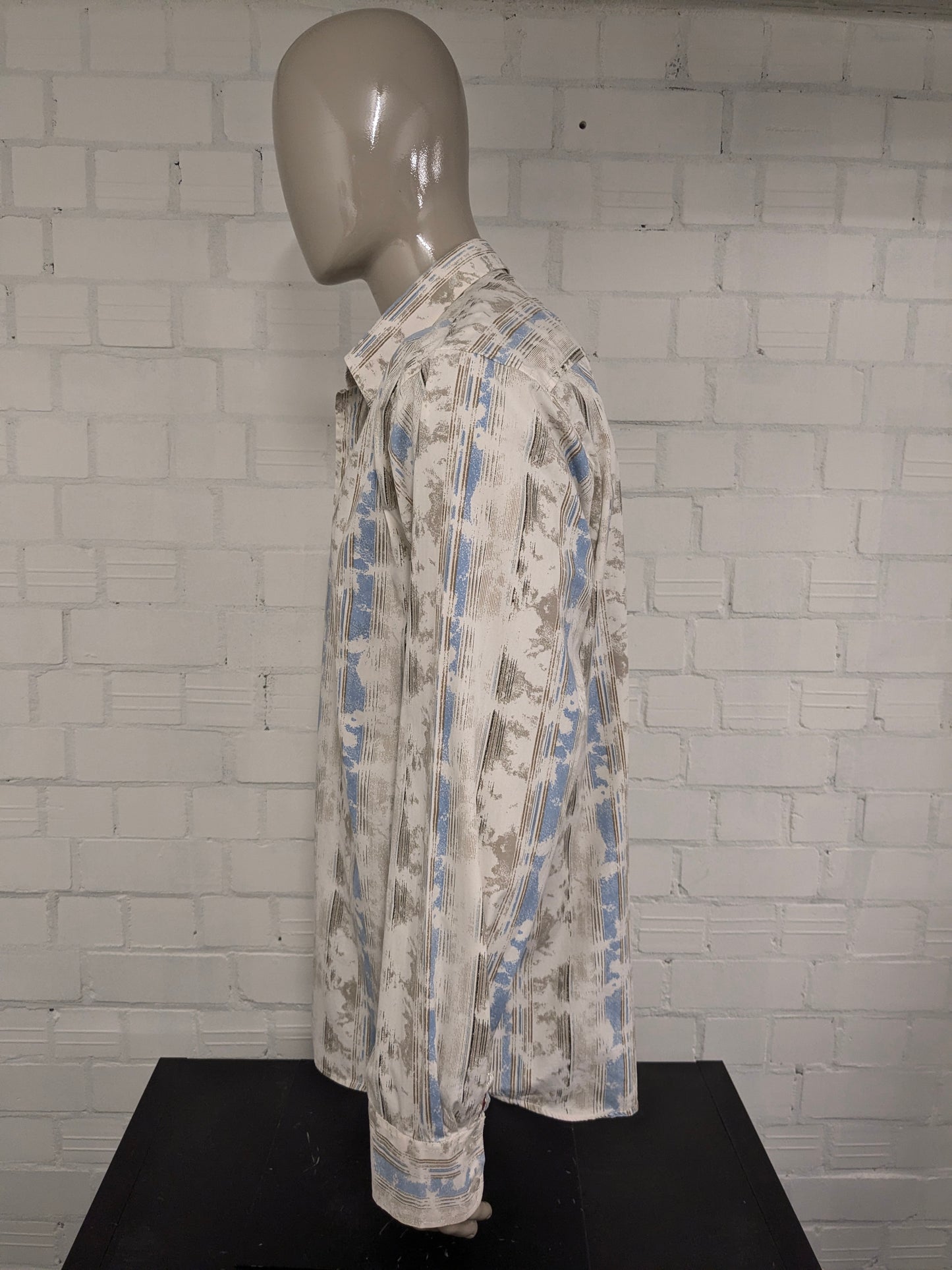 Vintage It's Noize overhemd. Beige Blauw Bruine print. Maat 2XL / XXL.